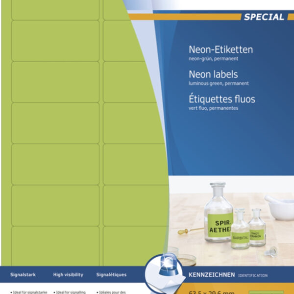 HERMA universele etiketten SPECIAL, 63,5 x 29,6 mm, 20 vel A4, permanent, fluor groen