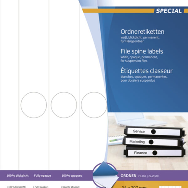 HERMA ordnerrug-etiketten SPECIAL, 34 x 297 mm, wit