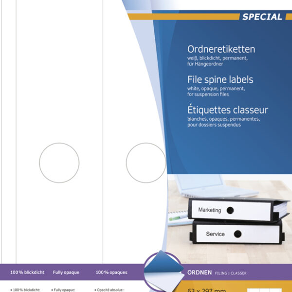 HERMA ordnerrug-etiketten SPECIAL, 63 x 297 mm, wit