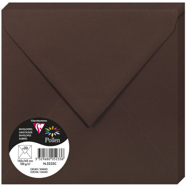 Pollen by Clairefontaine envelop 165 x 165 mm, chocoladebruin, 120 g/m²