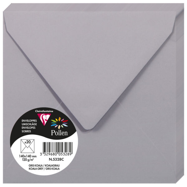 Pollen by Clairefontaine envelop 140 x 140 mm, koalagrijs, 120 g/m²