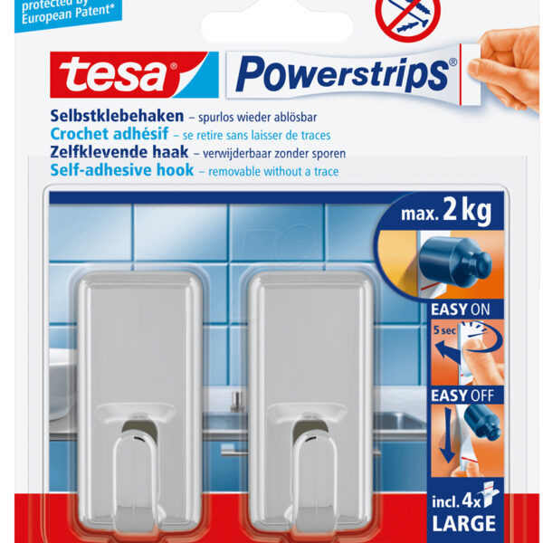 tesa Powerstrips haken LARGE Classic, chroom, 2 kg