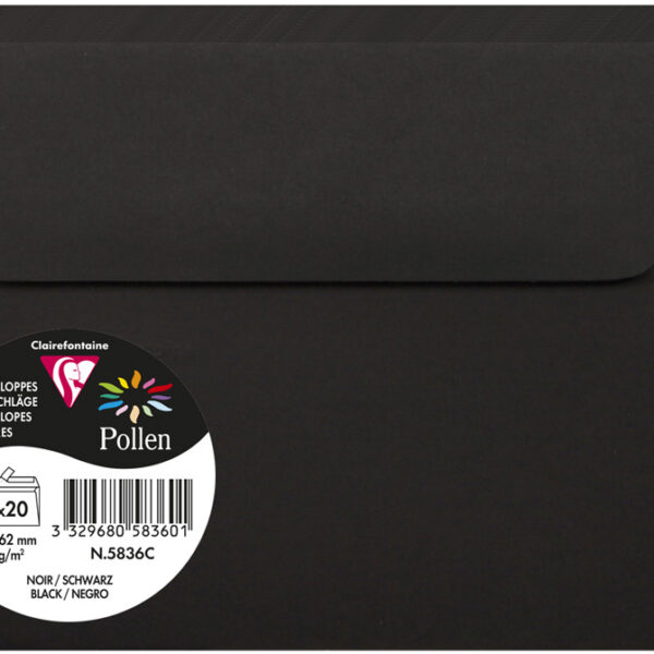 Pollen by Clairefontaine envelop C6, 114 x 162 mm, zwart, 120 g/m²