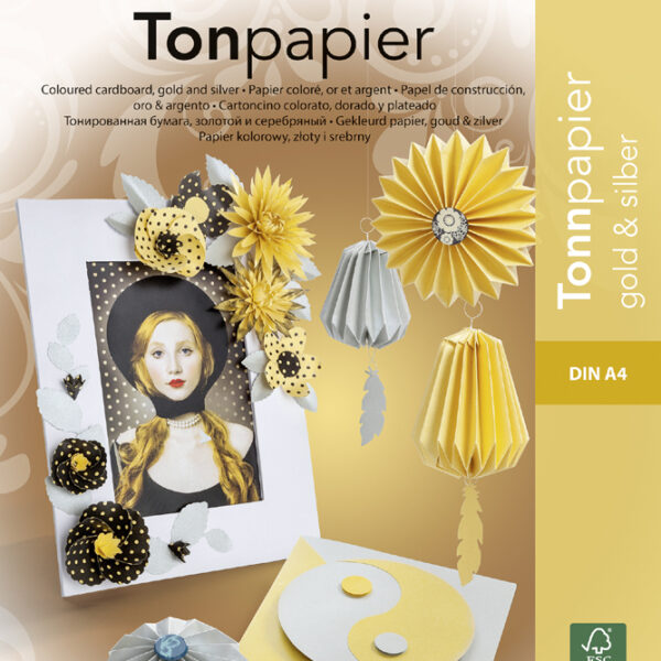 folia gekleurd-papier blok, DIN A4, 130 g/m2, goud en zilver