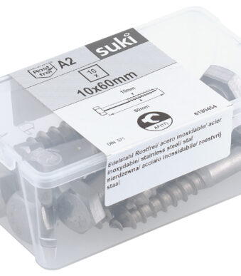 suki. Houtdraadbout, zeskantkop, 10x60 mm, RVS, 10 st.