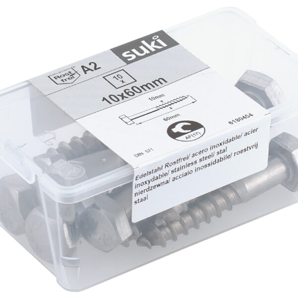 suki. Houtdraadbout, zeskantkop, 10x60 mm, RVS, 10 st.