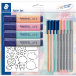 STAEDTLER schrijfset pastel, met 50 stickers om in te kleuren