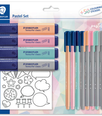 STAEDTLER schrijfset pastel, met 50 stickers om in te kleuren