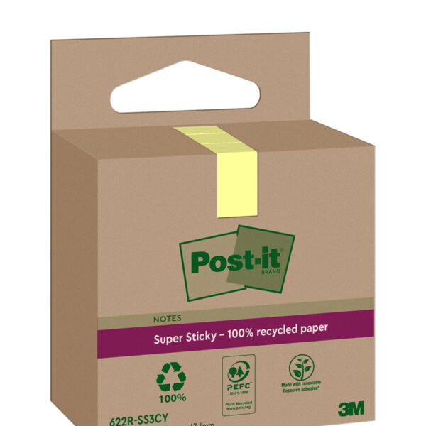 Post-it Super Sticky Recycling Notes, 47,6 x 47,6 mm, geel