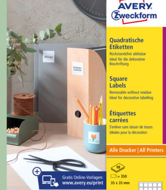 AVERY markeringspunten, 35 x 35 mm, 10 vel A4, verwijderbaar, wit