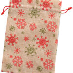 folia zak in jutelook, naturel met sneeuwvlokken