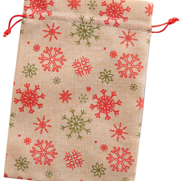 folia zak in jutelook, naturel met sneeuwvlokken