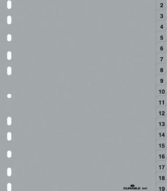 DURABLE kunststof tabbladen, cijfers, A4, 20-delig, 1 - 20, grijs