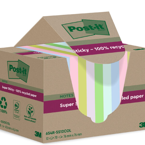 Post-it Super Sticky Recycling Notes, 76 x 76 mm, kleuren assorti
