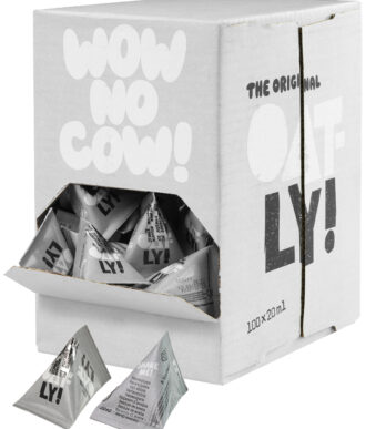 Oatly havermelk-porties, in displaydoos