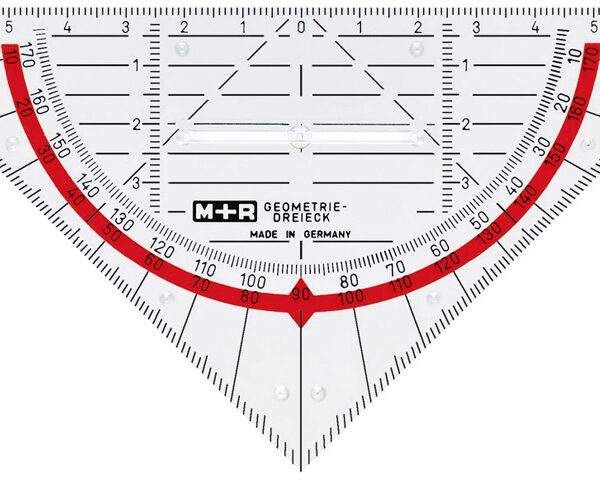 M+R geodriehoek, acrylglas, hypothenusa: 160 mm, glashelder