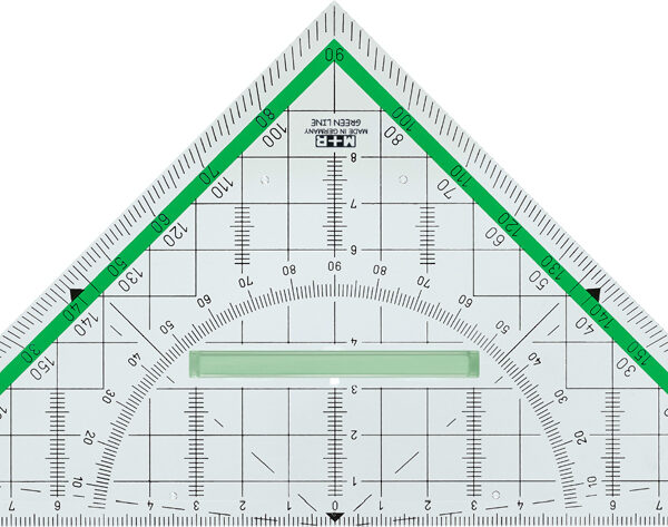 M+R geodriehoek 'Green Line', hypothenusa: 230 mm, glashelder