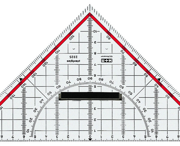 M+R geodriehoek, acrylglas, hypotenusa: 250 mm, glashelder