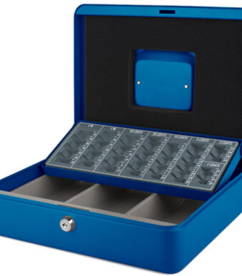 pavo geldcassette / geldkistje met tel-bakje, blauw, 1 draaggreep