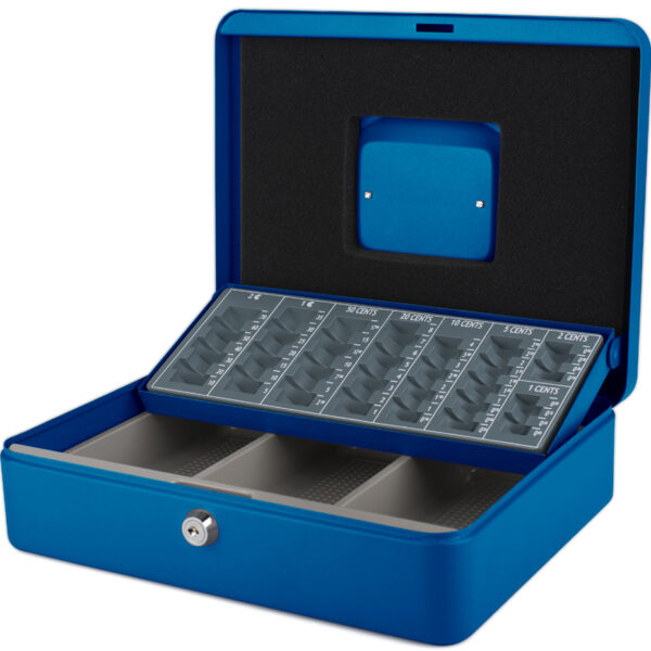 pavo geldcassette / geldkistje met tel-bakje, blauw, 1 draaggreep