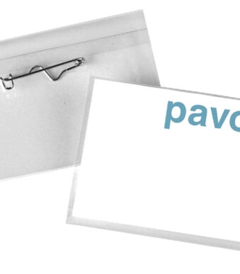 pavo naambordje, met veiligheidsspeld, 54 x 90 mm, transparant