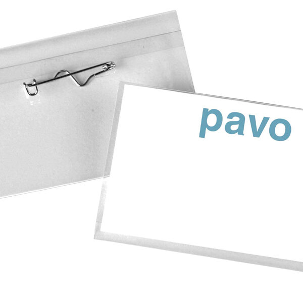 pavo naambordje, met veiligheidsspeld, 54 x 90 mm, transparant