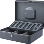 pavo geldkist met tel-bakje, donkergrijs, 1 draaggreep