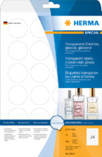 HERMA folie etiketten SPECIAL, rond 40 mm, 25 vel A4, permanent, transparant