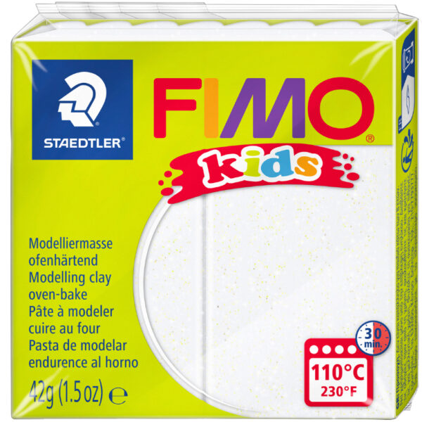 FIMO kids boetseerklei, ovenhardend, glitter-wit, 42 g