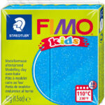 FIMO kids boetseerklei, ovenhardend, glitter-blauw, 42 g