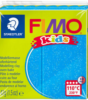 FIMO kids boetseerklei, ovenhardend, glitter-blauw, 42 g