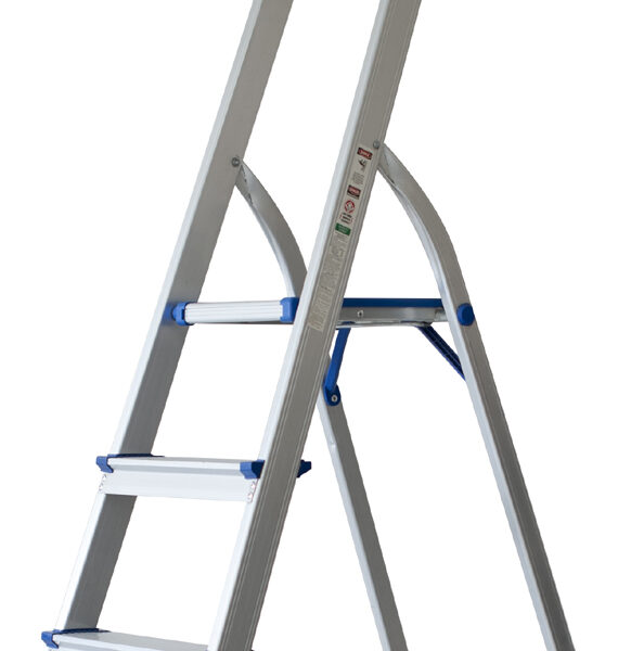 pavo aluminium trap, 3 treden, zilver/blauw