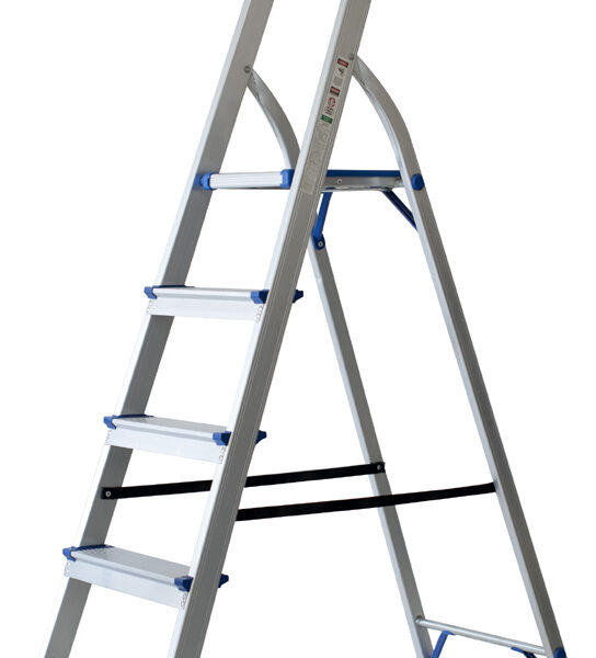 pavo aluminium trap, 5 treden, zilver/blauw