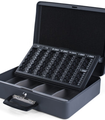 pavo geldkist met munteninzet, donkergrijs, 2 draaggrepen