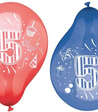 PAPSTAR cijfer-luchtballonnen '5', rond, kleuren assorti