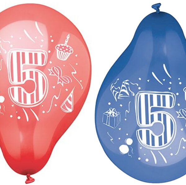 PAPSTAR cijfer-luchtballonnen '5', rond, kleuren assorti