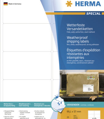 HERMA waterbestendige verzendetiketten SPECIAL, 99,1 x 57 mm, folie wit, 25 vel A4, permanent