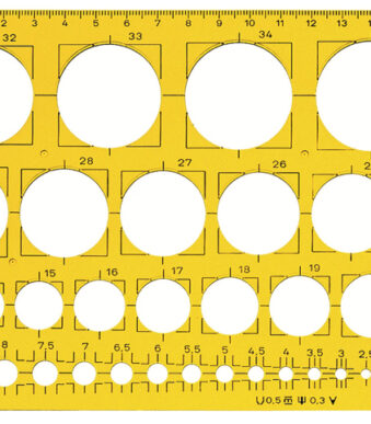 M+R cirkelsjabloon 1-36 mm, geel-transparant