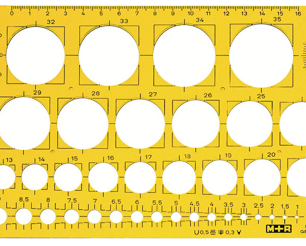 M+R cirkelsjabloon 1-36 mm, geel-transparant