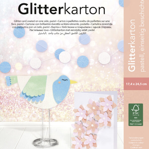folia glitterkarton-blok ´pastel´, 170 x 245 mm, 300 g/m2