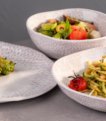 APS bord FOOTMARK, diep, diameter: 240 mm, wit/grijs