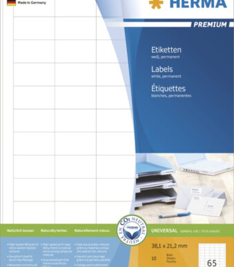 HERMA etiketten PREMIUM, 38,1 x 21,2 mm, wit, 10 vel, permanent
