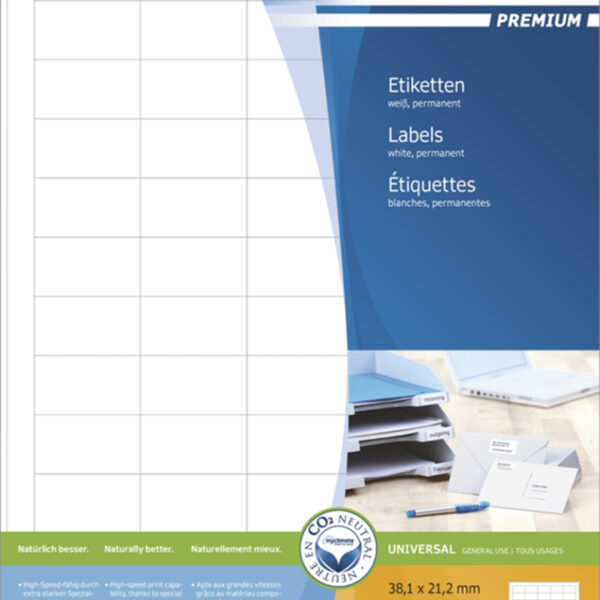 HERMA etiketten PREMIUM, 38,1 x 21,2 mm, wit, 10 vel, permanent