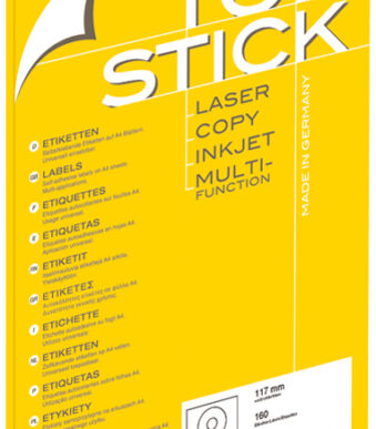 TOP STICK CD/DVD-etiketten, diameter: 117 mm rond, 100 vel A4, permanent, wit
