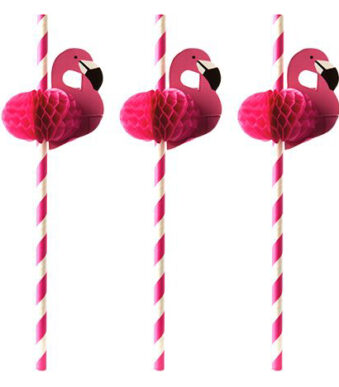PAPSTAR papieren drinkrietje 'Flamingo', 200 mm, rose/wit