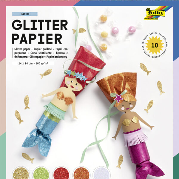 folia glitterpapier, 170 g/m2, 240 x 340 mm, kleuren assorti