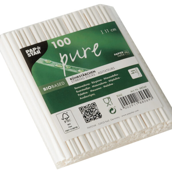 PAPSTAR papieren roerstaafjes 'pure', lengte: 110 mm, wit
