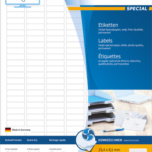 HERMA inkjet etiketten SPECIAL, 25,4 x 8,5 mm, 25 vel A4, permanent, wit