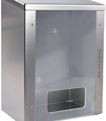 HYGOSTAR edelstalen dispenser met plexiglas ruit, zilver