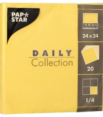 PAPSTAR cocktail servetten, 240 x 240 mm, 3-laags, geel, 20 stuks